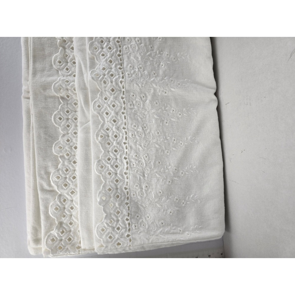 The Company Store King Pillow Sham White Flannel Eyelet Lace Trim Cottagecore